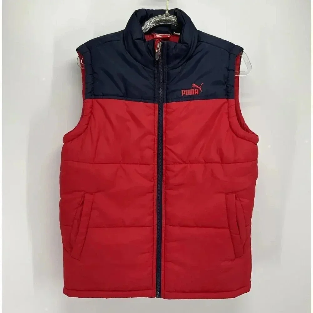 Puma Boys Puffer Vest Size‎ Medium Red Navy Blue Sleeveless Jacket Youth 10-12